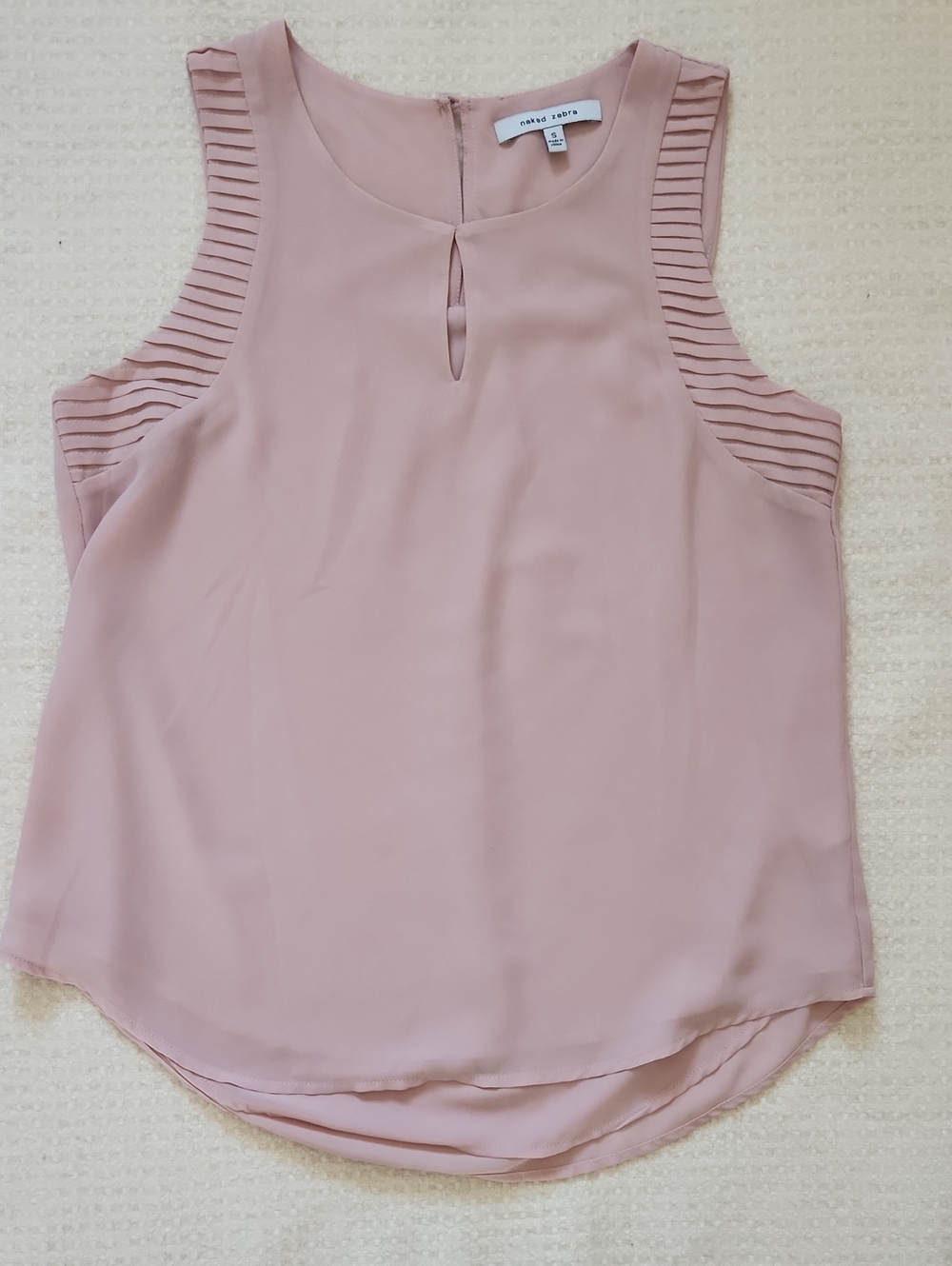 Naked Zebra Blush Pink Pleated Shoulder Keyhole Camisole Blouse
